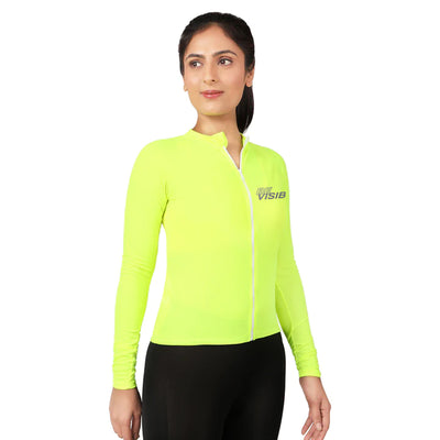 Triquip BeVisible Women Cycling Jersey Full Sleeves - Neon Green - Cyclop.in