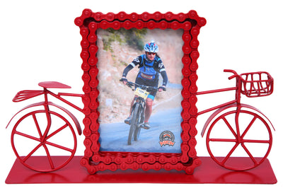 Upcycled Bike Chain Photo Frame With Cycle Candy Apple Red Finish - Cyclop.in