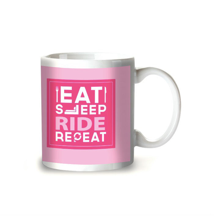 Cycling Inspired Coffee Mug - Eat, Sleep, Ride, Repeat - Pink - Cyclop.in