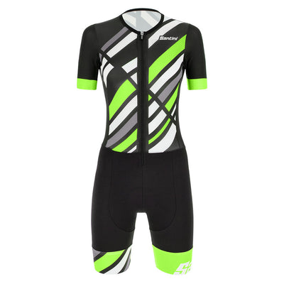 Santini Womens Redux Raggio Short Sleeve Trisuit - Green - Cyclop.in