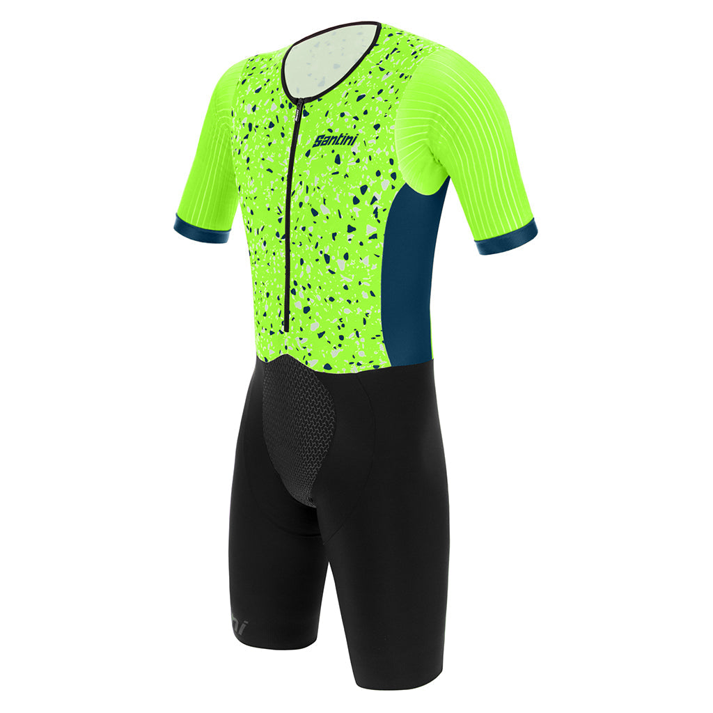Santini Viper Pietra Aero Short Sleeve Trisuit - Fluo Green - Cyclop.in