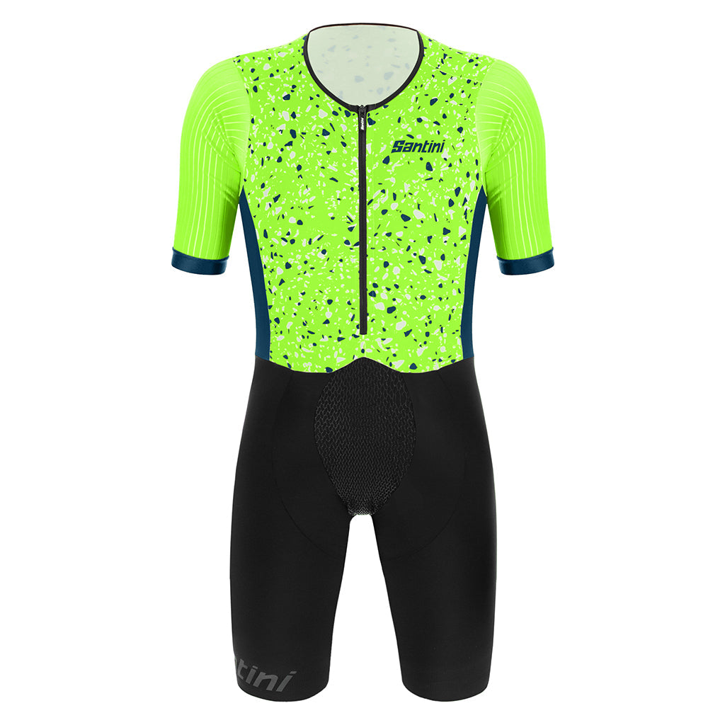 Santini Viper Pietra Aero Short Sleeve Trisuit - Fluo Green - Cyclop.in