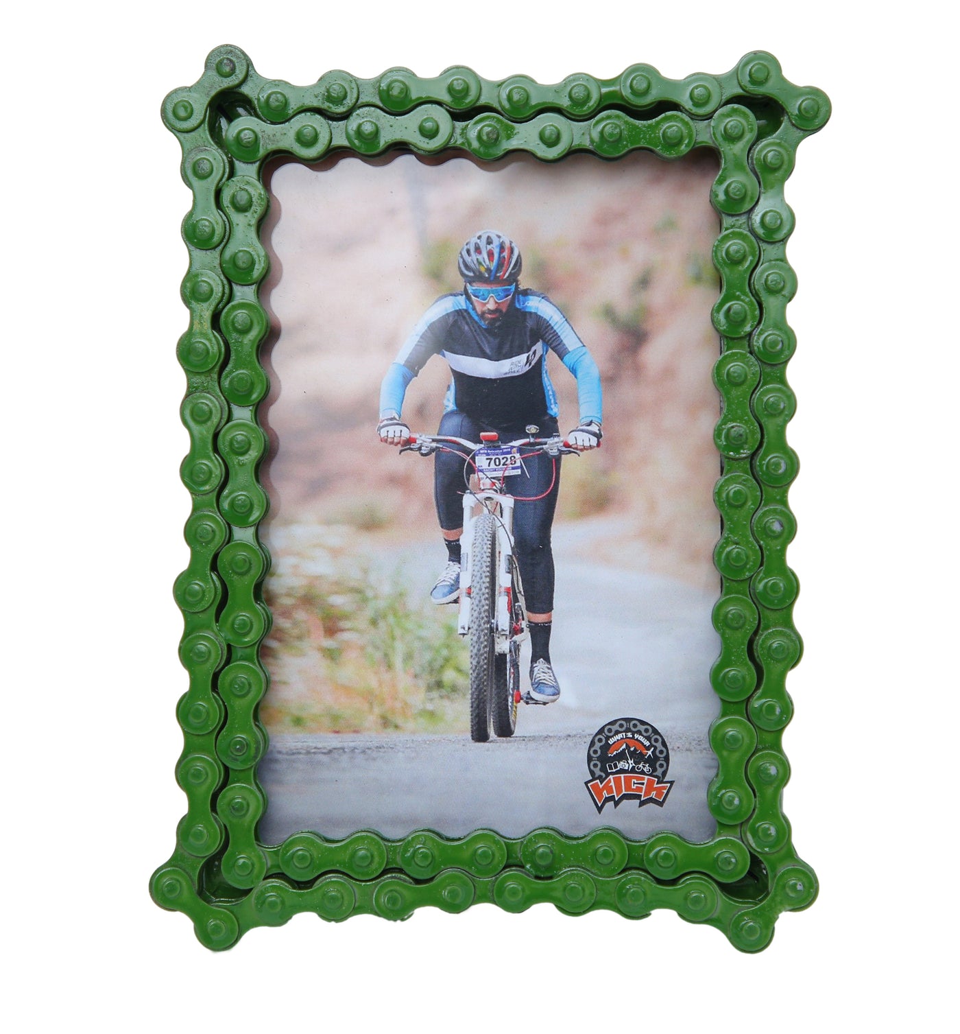 Upcycled Bike Chain Photo Frame With Emerald Green Finish - Cyclop.in