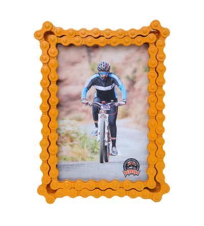 Upcycled Bike Chain Photo Frame With Bumblebee Yellow Finish - Cyclop.in