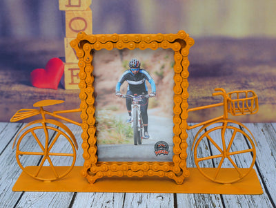 Upcycled Bike Chain Photo Frame With Cycle Bumblebee Yellow Finish - Cyclop.in