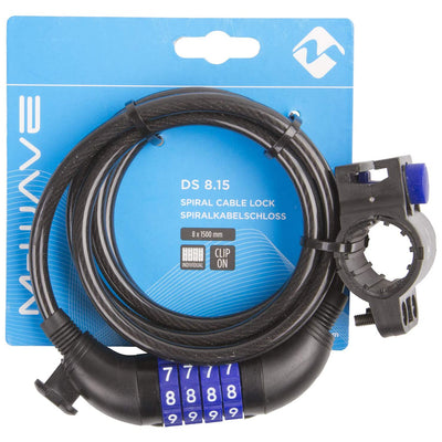 M-Wave 8x15 Spiral Cable Combination Lock - Black - Cyclop.in
