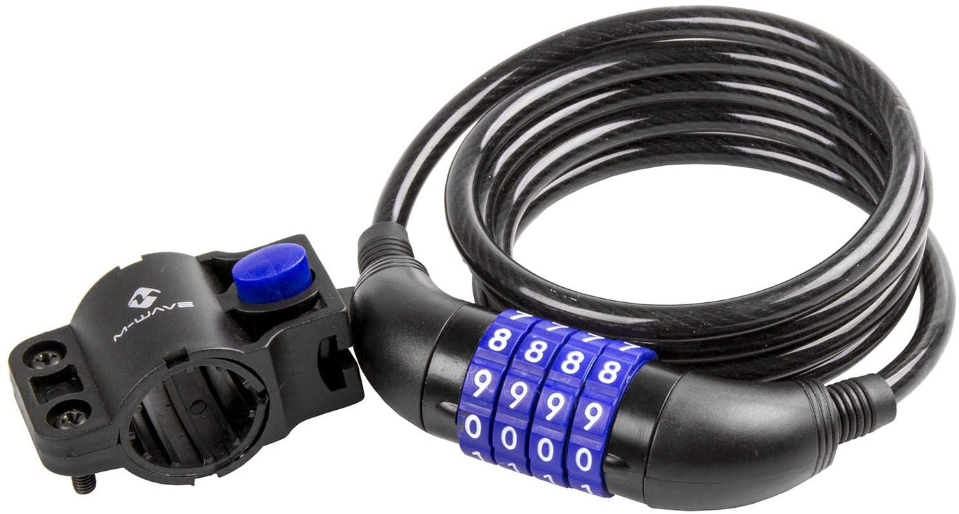 M-Wave 8x15 Spiral Cable Combination Lock - Black - Cyclop.in