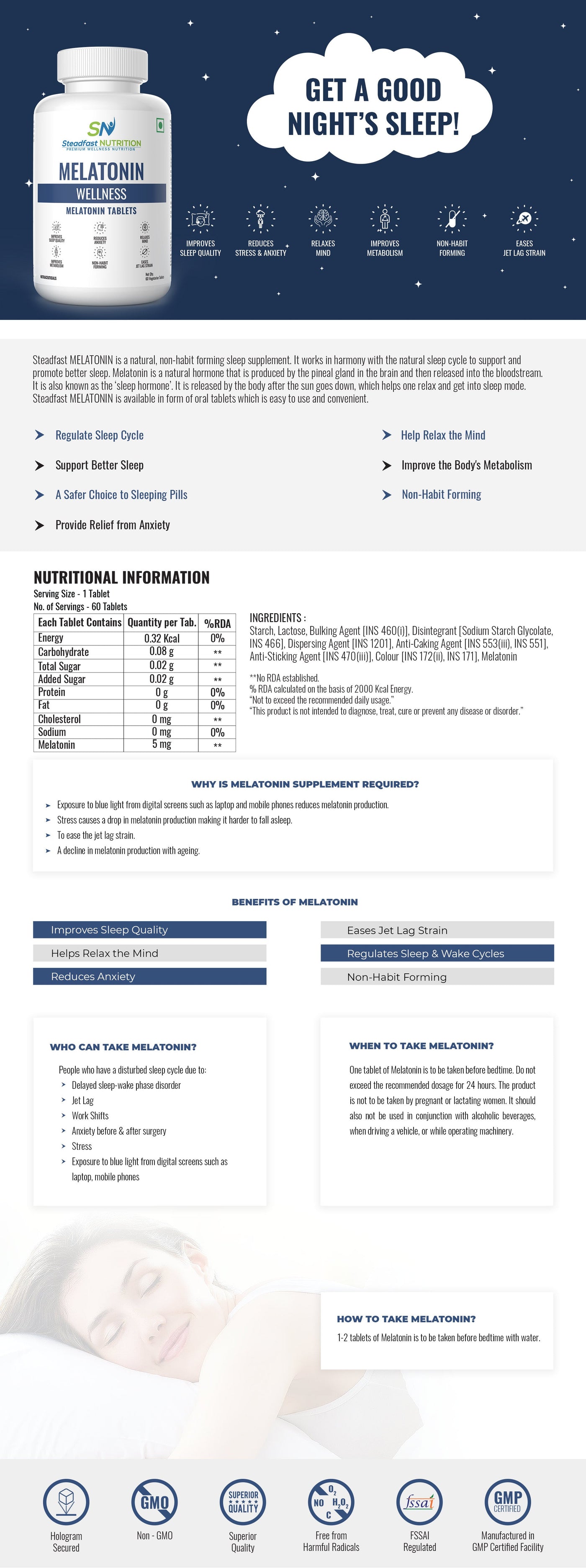 Steadfast Nutrition Melatonin - Cyclop.in