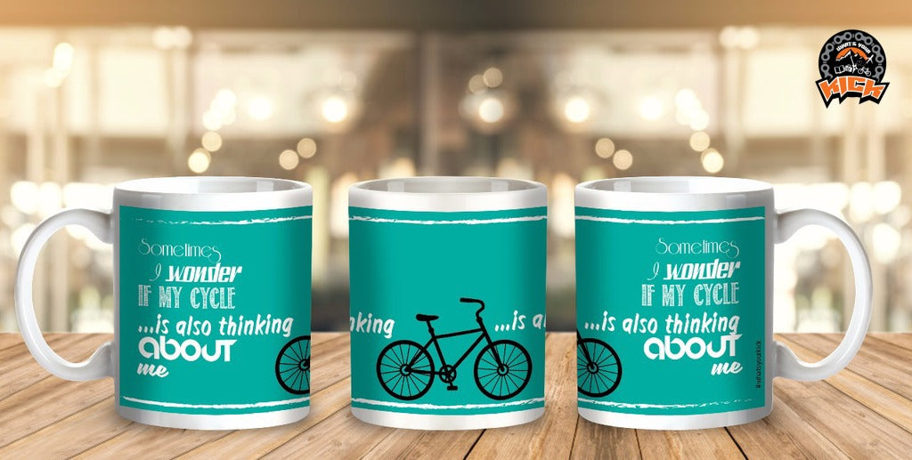Cycling Inspired Coffee Mug - My Bike Thinking About Me - Blue - Cyclop.in