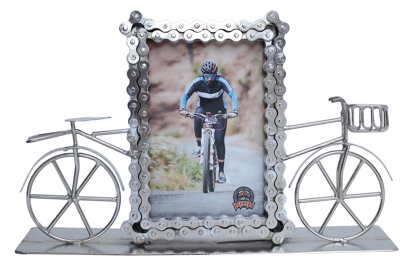 Upcycled Bike Chain Photo Frame With Cycle Silver Plating Finish - Cyclop.in
