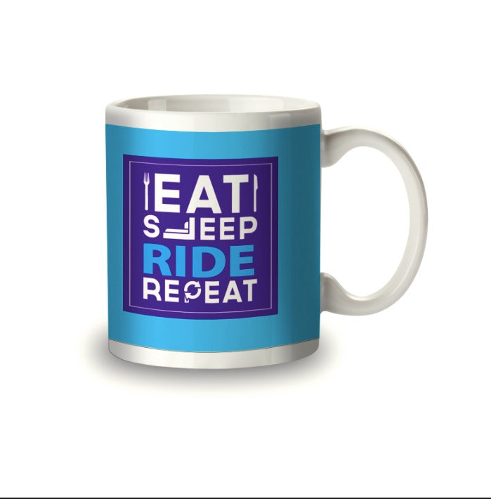 Cycling Inspired Coffee Mug - Eat, Sleep, Ride, Repeat - Blue - Cyclop.in