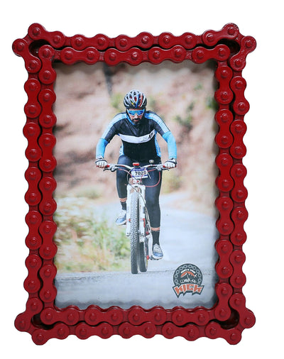 Upcycled Bike Chain Photo Frame With Candy Apple Red Finish - Cyclop.in