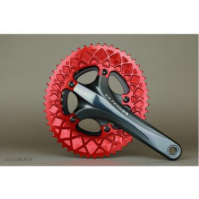 Absolute Black Oval Road Chainring 2X 110/5 - Red (Not For SRAM) - Cyclop.in