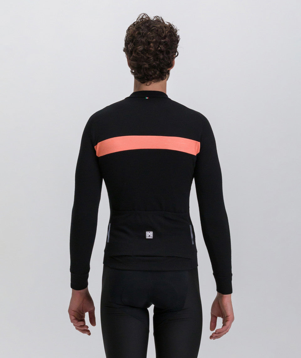 Santini Adapt Wool Long Sleeve Jersey - Black/Orange - Cyclop.in
