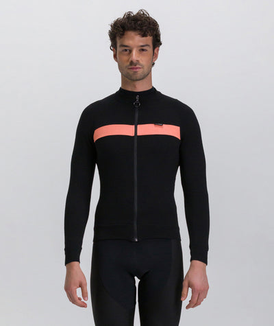 Santini Adapt Wool Long Sleeve Jersey - Black/Orange - Cyclop.in