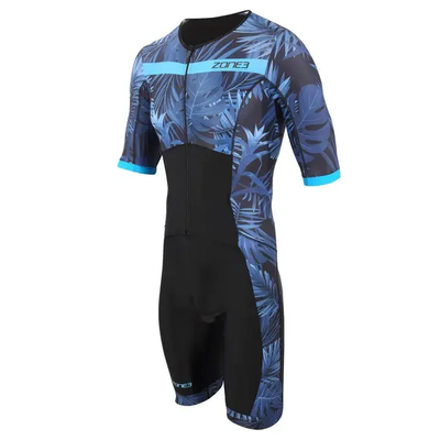 Zone3 Mens Tropical Palm Short Sleeve Full Zip Trisuit - Cyclop.in