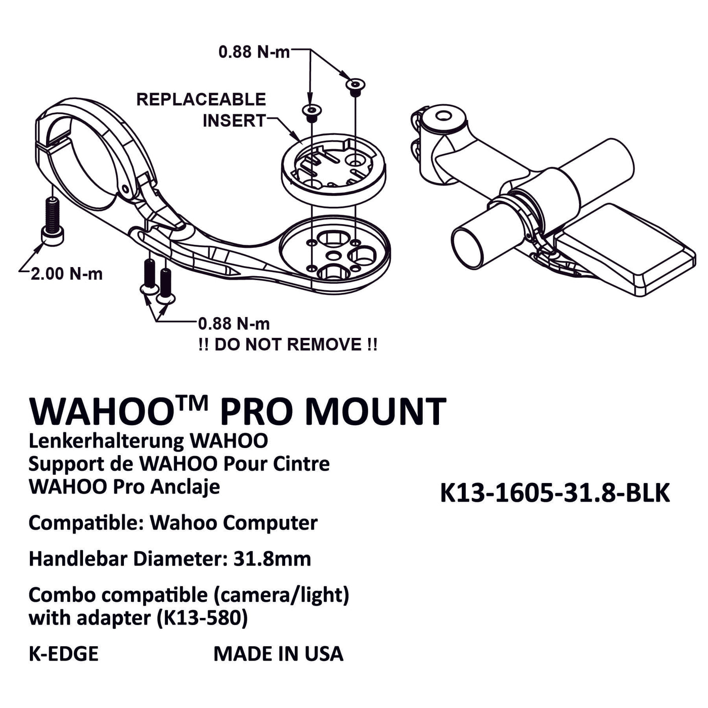 K-Edge Wahoo Element / Bolt Pro Mount (35mm | Black) - Cyclop.in
