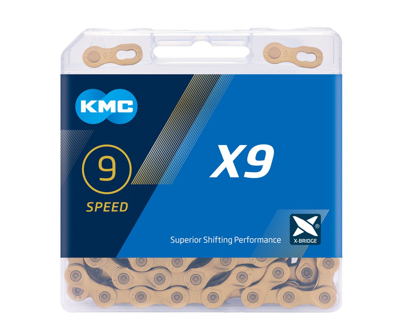 KMC X9 1/2 X 11/128 inch TI 116 Links Bicycle Chain - Gold/Gold - Cyclop.in