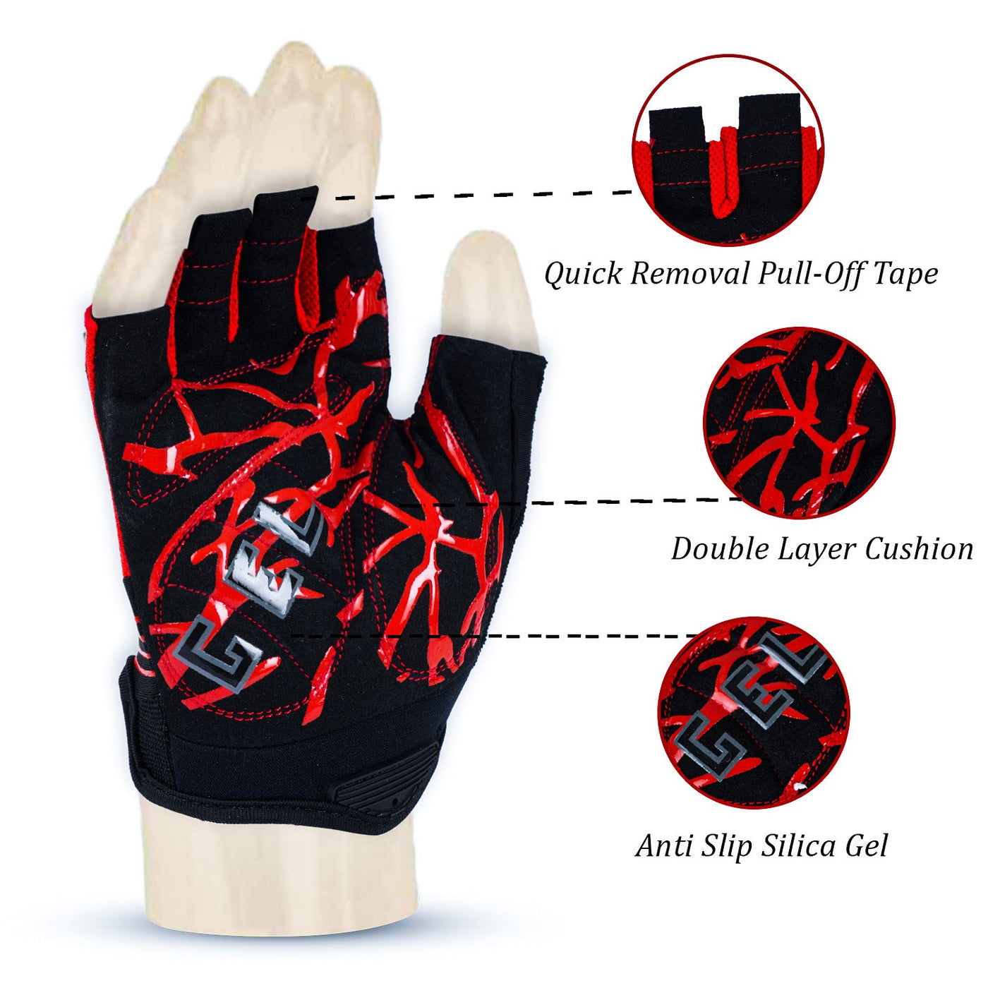 ZAKPRO Gel Series Anti-Slip Professional Half Finger Cycling Gloves - Red - Cyclop.in