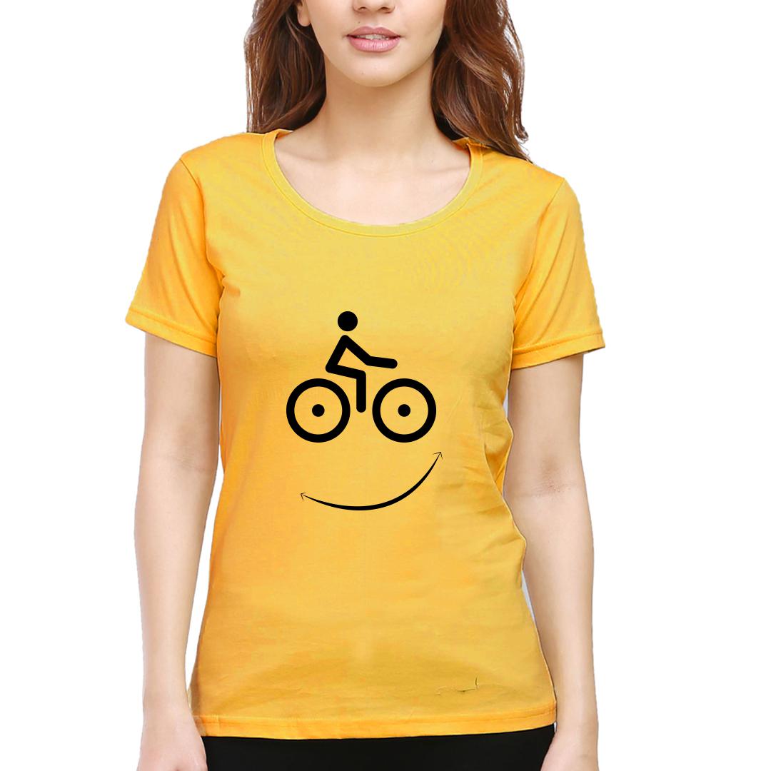 Swag Swami Women's  Cycle Smiley T-Shirt - Cyclop.in