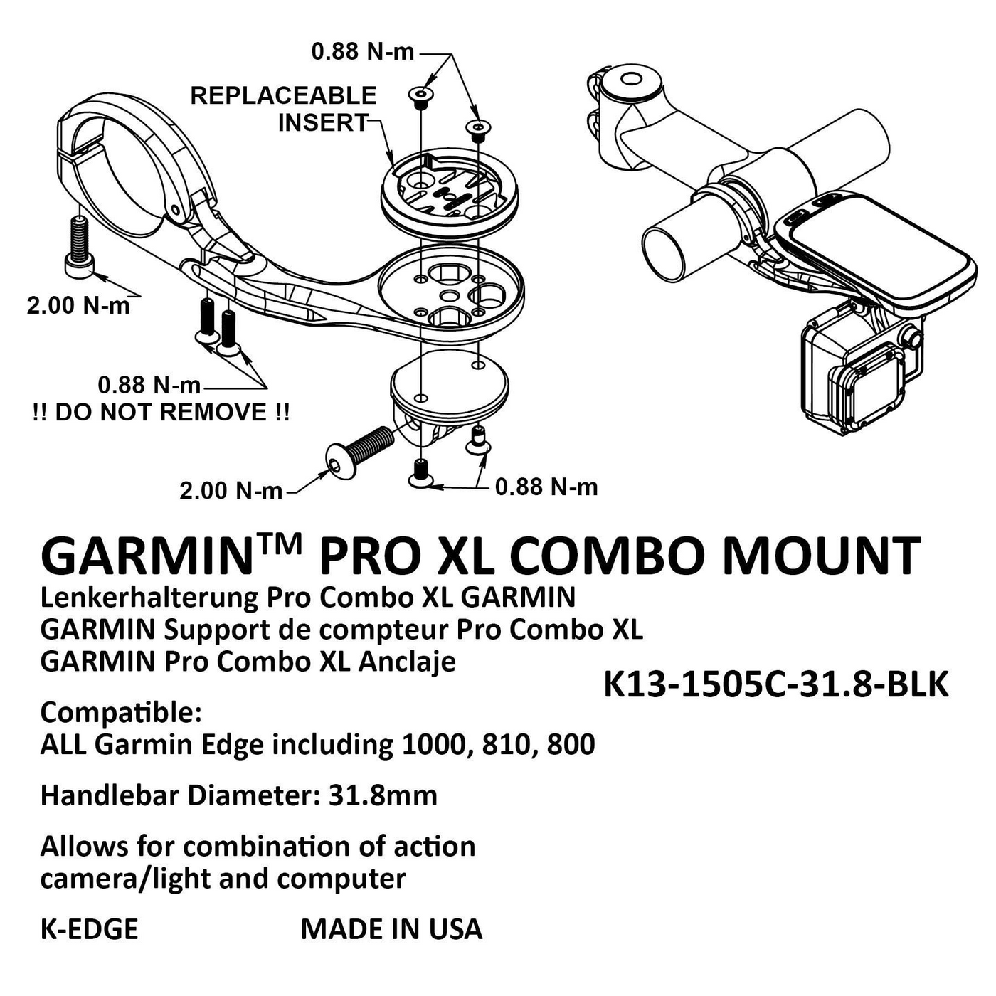 K-Edge Garmin Pro Xl Combo Mount (Black) - Cyclop.in