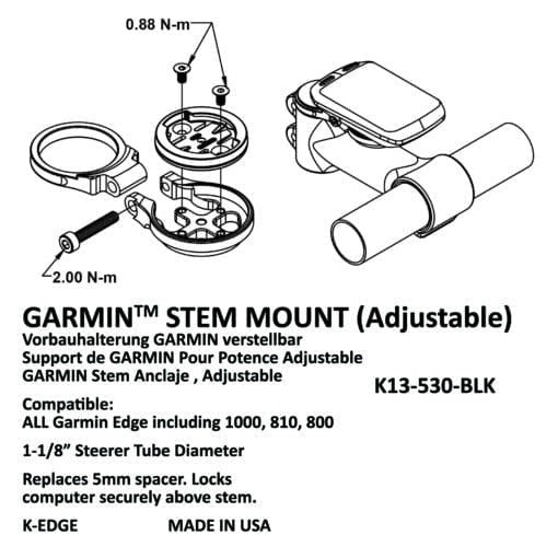 K-Edge Garmin Stem Mount Adjustable (Black) - Cyclop.in